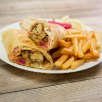 Shawarma Sandwich Combo · Served with fries or salad with hummus.