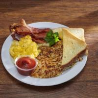 The Californian Carnivore · 2 extra large eggs and choice of protein. Includes shredded hash browns and toast.