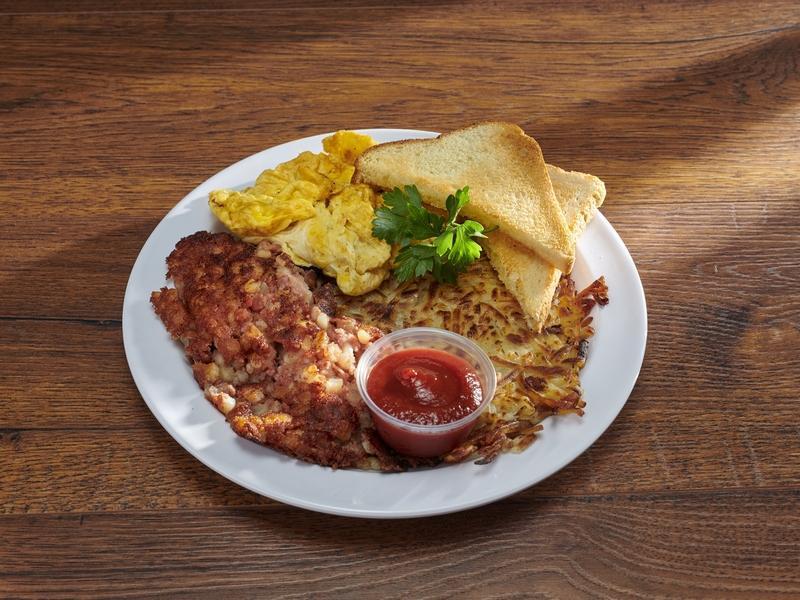 The Hash House · Corned beef hash and 2 extra large eggs. Includes shredded hash browns and choice of toast.