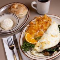 Spinach and Mushroom Egg White Omelette · Served with choice of side and bread with spread. 