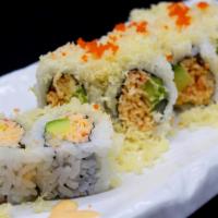 Mexican Roll · Spicy crab meat, cucumber, avocado, masago and crunch.