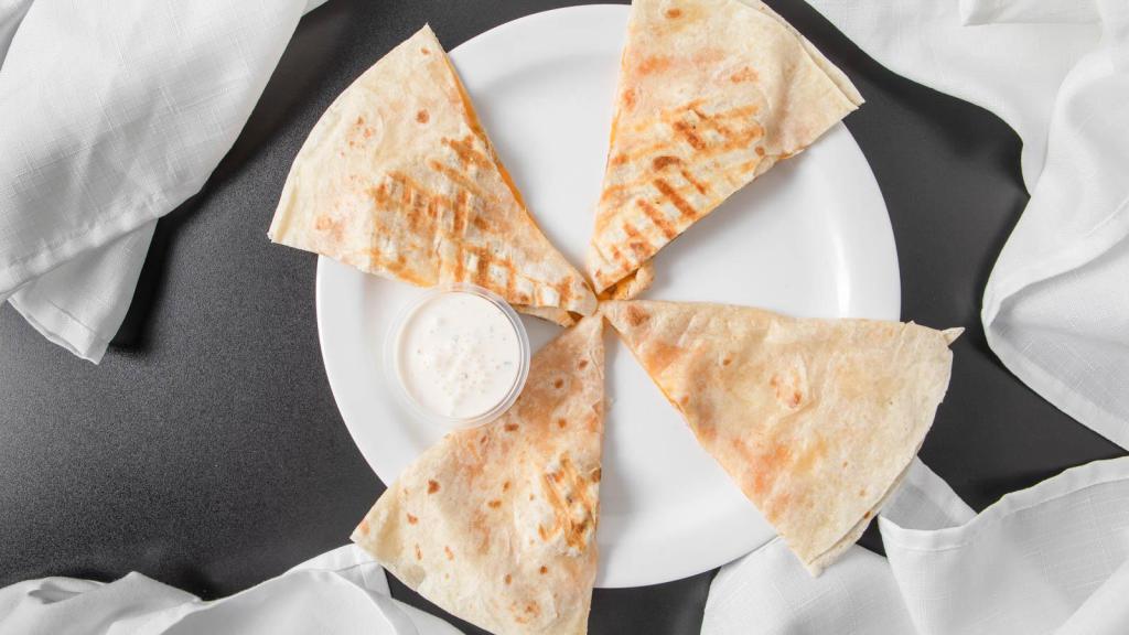 Kids Chicken Quesadilla · Grilled chicken and shredded cheddar cheese. Served with french fries and kids drink.