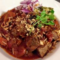 2. GTB Shan Noodles · Burmese noodles. Garlic rice noodles in a spicy tomato sauce with pickled mustard, cilantro,...