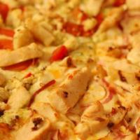 Chicken Garlic Pizza · Garlic sauce, red onions and chicken.
