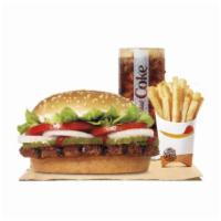 Impossible™ Whopper Meal · Our Impossible™ Whopper Sandwich features a savory flame-grilled patty made from plants topp...