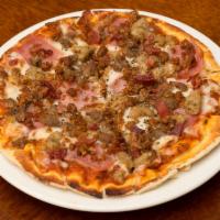 Meatlover Pizza · Pizza sauce, mozzarella, ground beef, bacon, chorizo, ham and Italian sausage.