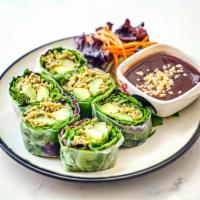 Po Pia Sod · Thai fresh spring roll stuffed with cucumber, bean sprouts, egg, scallions and bean curd, to...