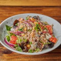 Yum Woon Sen · Spicy glass noodles salad with shrimp, minced pork and chili mixed with onion, peanut and li...