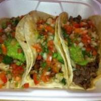 Carne Asada Taco · Marinated Angus beef, grilled and served on corn tortilla and topped with salsa fresca, fres...