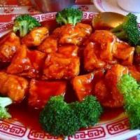 71. General Tso's Tofu · With white rice. Hot and spicy. 
