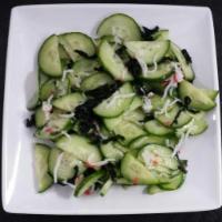 Cucumber Salad · Sunomono. Cucumber, seaweed and imitation crab with sushi vinegar sauce.