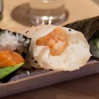 Baked Crab Hand Roll · With spicy mayo wrapped with soy paper. Hot and spicy.