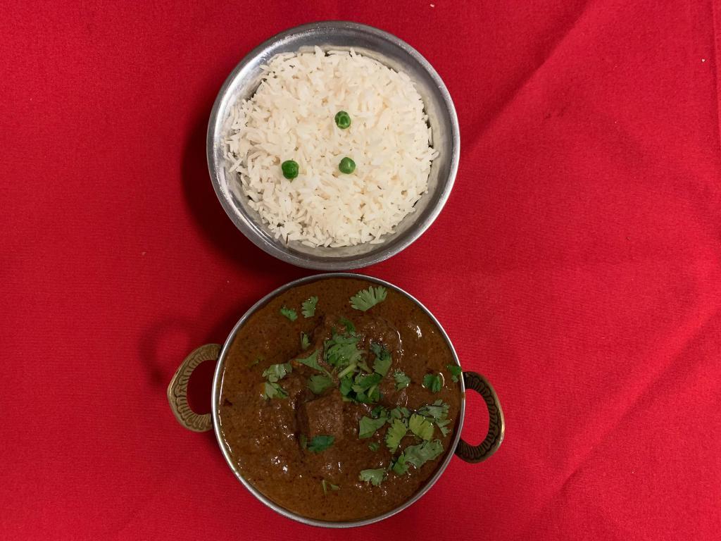 Lamb Tarkari(lamb curry) · Boneless lamb pieces are cooked in himalayan special sauce with different herbs and spices. Served with basmati rice.