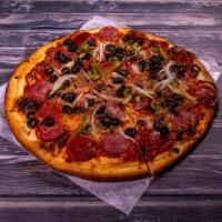 New York Special Pizza · Sausage, pepperoni, Canadian bacon, hamburger, mushroom, green peppers, black olives and oni...