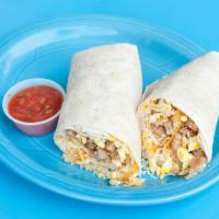 Breakfast Burrito · Served with choice of meat: bacon, ham or sausage.