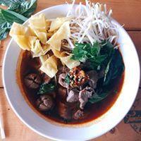 N7. Chili Beef Noodle Soup · Hot and spicy beef noodle soup with basil, bean sprouts, cilantro, meatballs and fried wonton.