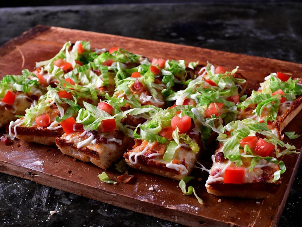 BLT Pizza · Premium mozzarella, bacon, lettuce, tomatoes and mayo.