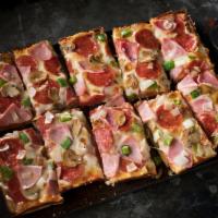 Super Special Pizza · Premium mozzarella, pepperoni, ham, mushrooms, onions and green peppers.