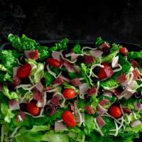 Antipasto Salad · Lettuce, ham, salami, premium mozzarella cheese, grape tomatoes and black olives.