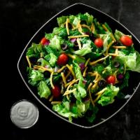 Garden Salad · Lettuce, cheddar, tomatoes, red onions, green peppers and black olives.