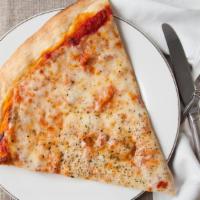 Cheese Pizza Slice · Served with a small drink.