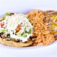 Sope Combo Plate · With your choice of meat. Handmade tortilla with beans, lettuce, tomato, onions and cilantro...