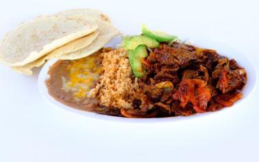 Steak Picado Combo Plate · Steak cooked with tomates, grilled onions, salsa and salad. Served with rice, beans and corn tortillas.