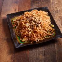 Phad Thai · Thin rice noodles pan-fried with egg, bean sprout, green onion and topped with ground peanut...