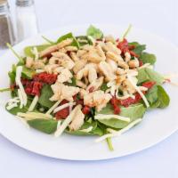 Tuscan Chicken Salad · Spinach, Chicken, Asiago cheese, marinated balsamic sun-dried tomatoes and balsamic vinaigre...
