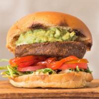 spicy avocado vegan burger · locally made abbot's butcher 100% plant based patty, smashed avocado, tomato, arugula, nacho...