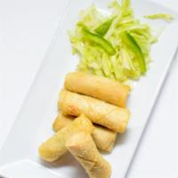 Spring Rolls · 5 pieces. Spicy turnovers stuffed with noodles, potato, green peas, and spices.