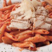 Penne alla Rosati · Penne noodles, Parmesan, diced chicken and Alfredo sauce.