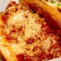 Meatball Sandwich · Toasted hoagie filled with meatballs, marinara, and Parmesan cheese. Covered with mozzarella...