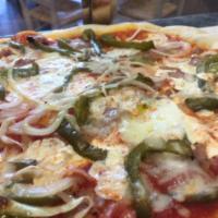 Tony's Special Pizza · Sausage, pepperoni, mushroom, green peppers, Kalamata olives and onions.