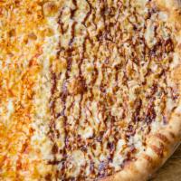 BBQ Chicken Pizza · Grilled chicken, BBQ sauce, cheddar cheese and mozzarella cheese. 