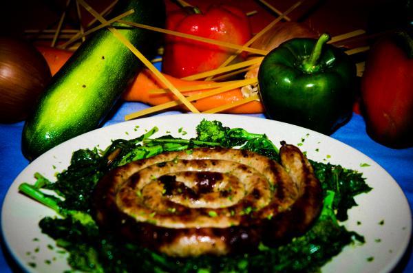 Grilled Pinwheel Sausage · Cheese, parsley, sausage over broccoli rabe. 