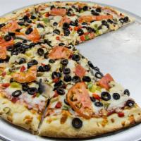 Vegetable Lover Pizza · Onion, green pepper, red pepper tomato, mushroom and black olives.