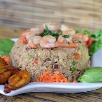 Chaulafan Platter · Fried rice mixed with vegetables, egg, shrimp, chicken, pork and sausage. Served with sweet ...