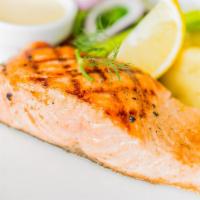 Grilled Salmon · Marinated in basil, garlic, sea salt, and olive oil.
We provide a complementary 2oz sauce wi...