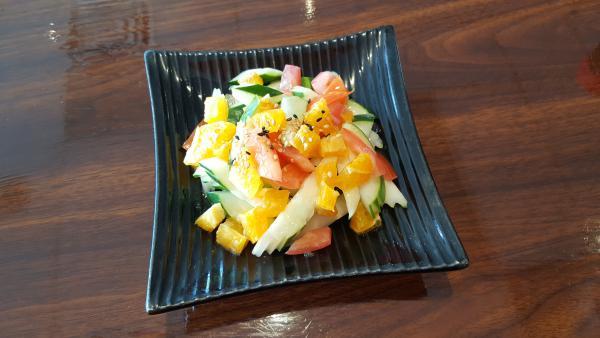 Cucumber Salad · Tomato, cube orange and crabmeat with miso sauce.