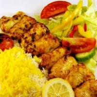14. Boneless Chicken Kabob · Chicken tenderloin marinated skewered, and charbroiled to perfection.