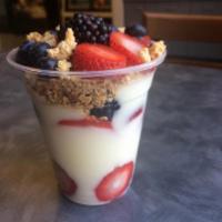 Yogurt Parfait · Non fat vanilla yogurt topped with granola and layered with fresh berries.