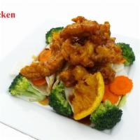 61. Crispy Orange Chicken · Crispy chicken sauteed with broccoli, carrots and cabbage in homemade orange sauce.