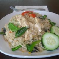 33. Basil Fried Rice · Stir-fried jasmine rice with egg, snow pea, bell peppers, onion and basil.