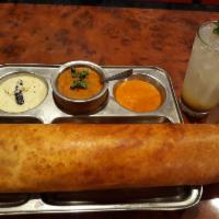 Chicken Tikka Dosa · Rice and Lentil crepe stuffed with chopped chicken tikka.