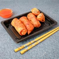3. Four Piece Shanghai Egg Rolls · Fried. Shredded chicken, black mushrooms and bean sprouts rolled into an egg roll skin.