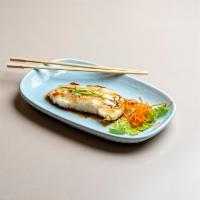 Chilean Sea Bass · Broiled with a special light soy sauce.