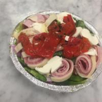 Antipasto Salad · House salad with ham, salami, provolone, prosciutto and fresh mozzarella.