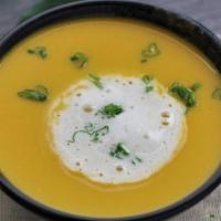 Butternut Squash Soup · Coconut curry infused and soybean.