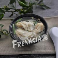 Frenasia Dumpling Soup · 4 pieces dumplings, inside the dumpling (pre-made): pork, shrimp, scallion, ginger and cilan...